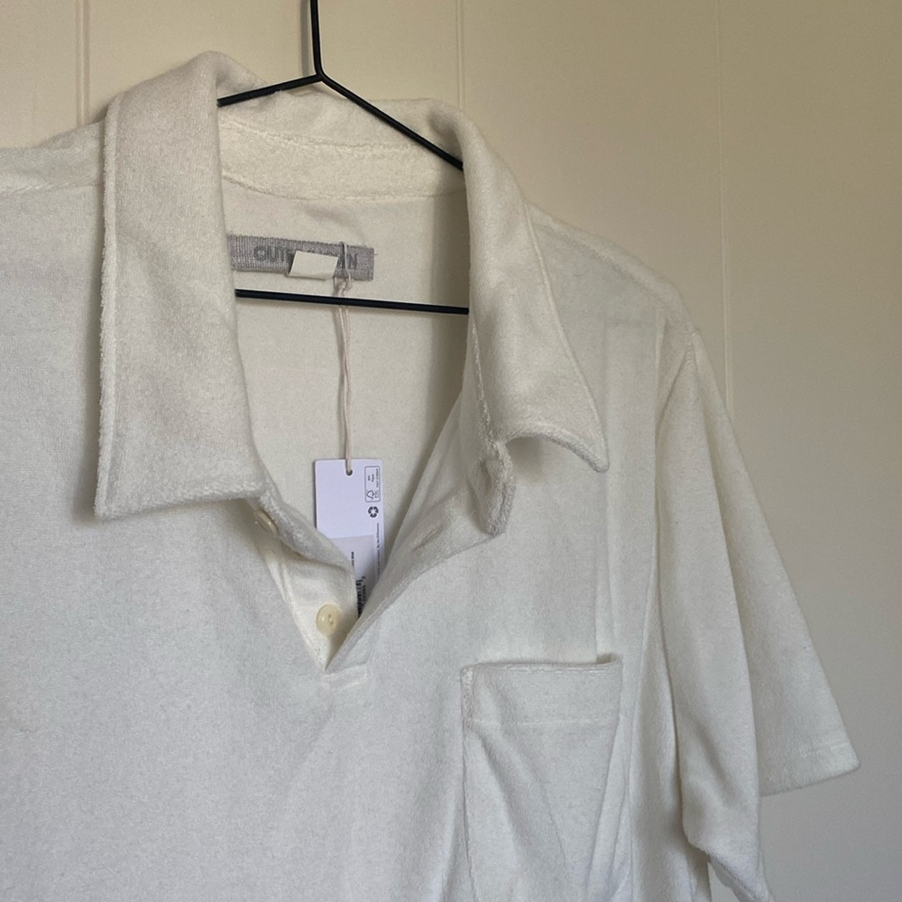Outerknown White Terry Cloth Polo Shirt Large NWT